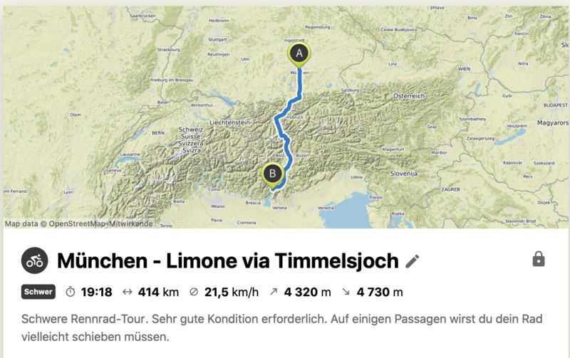 Transalp - Route von München über das Timmelsjoch zum Gardasee